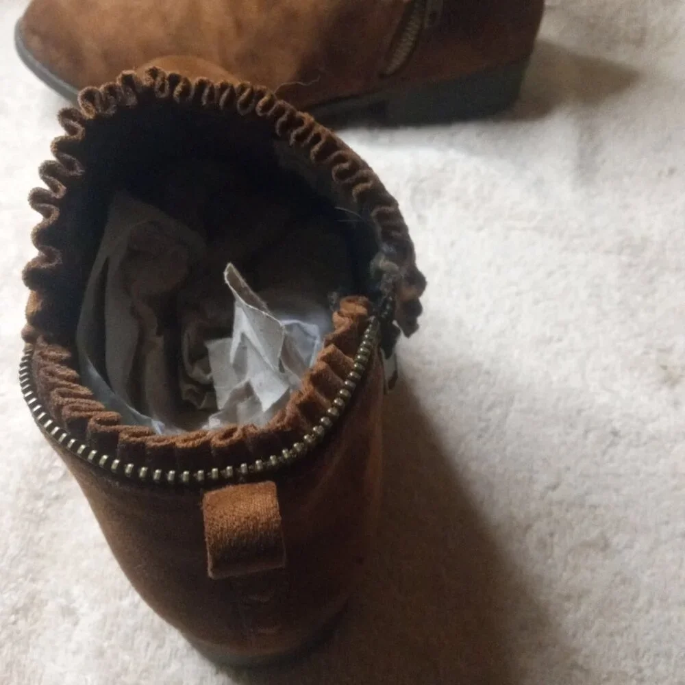 DR SCHOLLS Hayzel Boots Booties Cognac Brown Big Girls Kids Teens 5 M Faux Suede